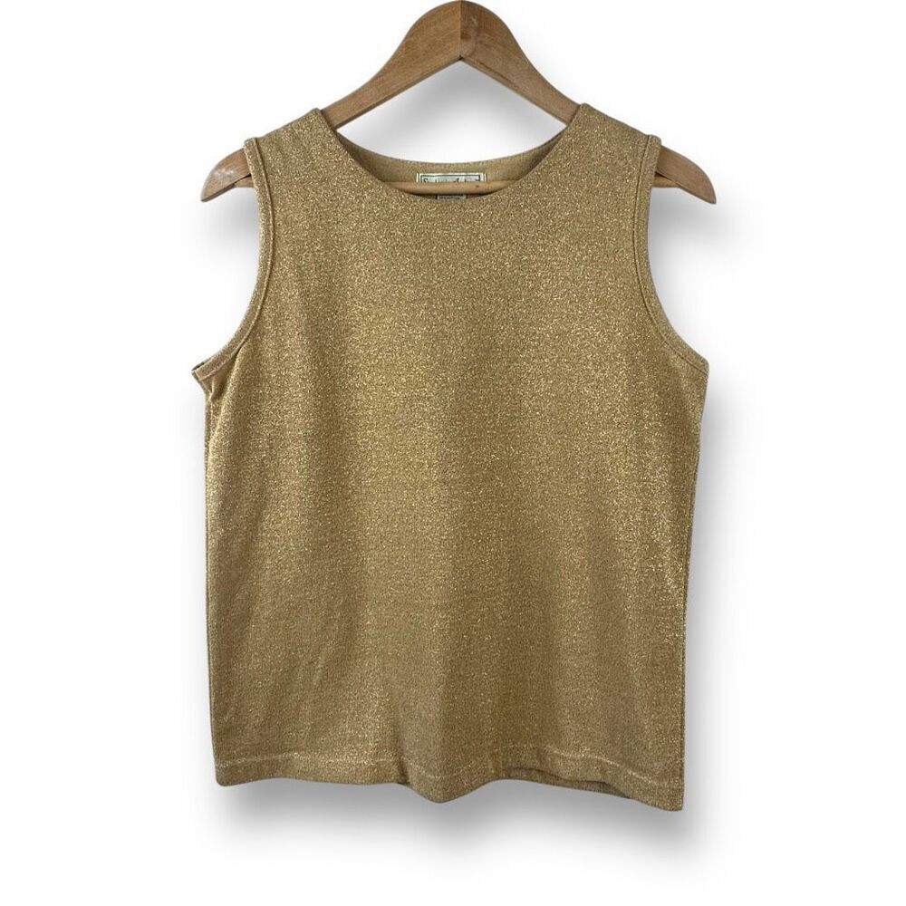 Stephanie Andrews Women's M Sleeveless Sweater‎ Tank Shell Gold Metallic Evening